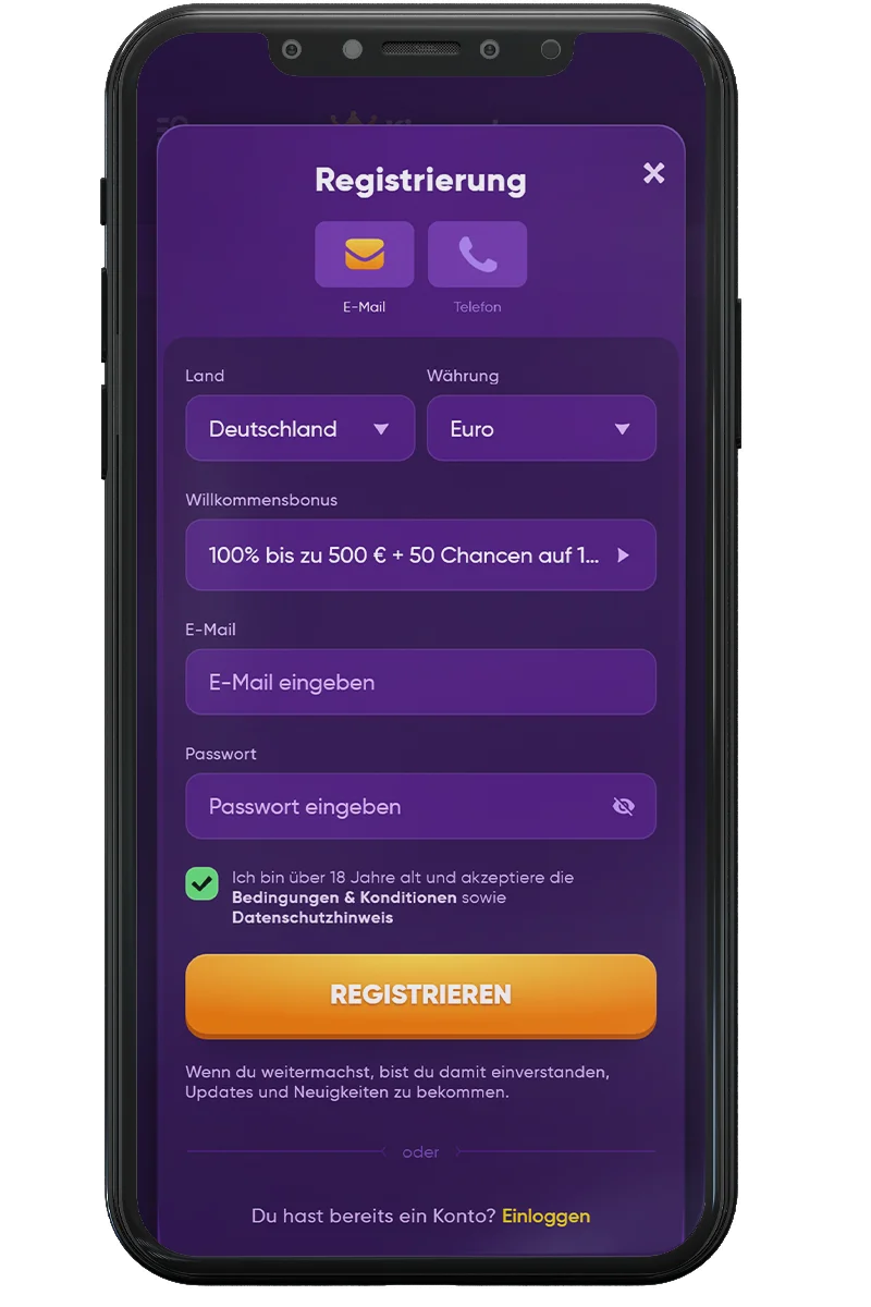 Screenshot eines Online-Casinos auf einem Mobiltelefon