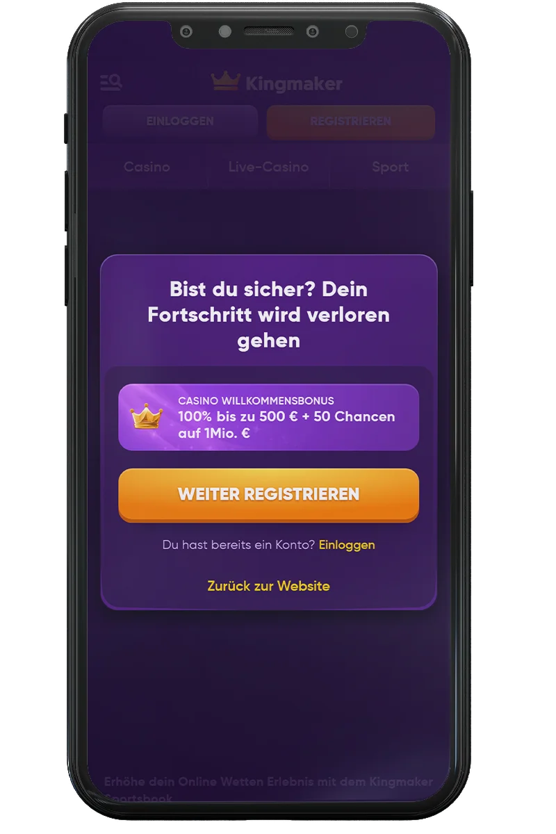 Screenshot eines Online-Casinos auf einem Mobiltelefon
